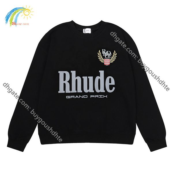 

2022 autumn winter oversized rhude sweatshirts men women 1 1 casual pullover black apricot splicing rhude hoodiere11