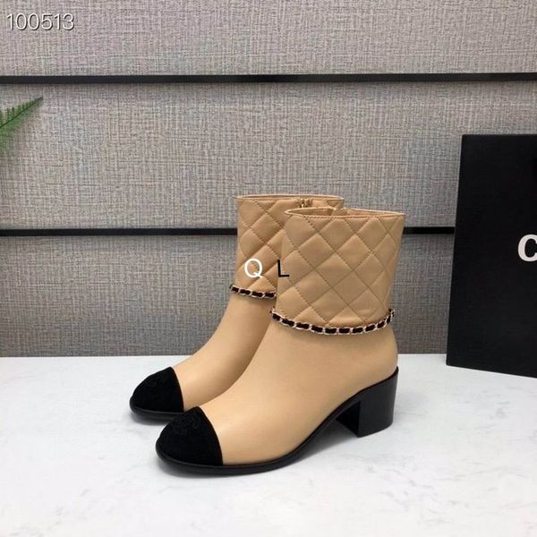 

designer luxury ankle boots classic lady coco booties woman fashion motorcycle boots chunky heel embroidery shoes lambskin high cut sneaker, Black
