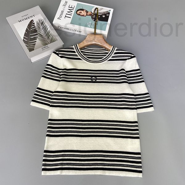 

women's hoodies & sweatshirts designer summer women's round neck contrast striped knitted short sleeve is a new listing versatile, Black