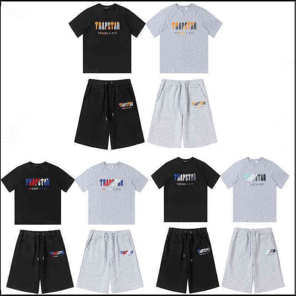 

trapstar london t shirt chest blue-white color towel embroidery mens shirt and shorts highs quality casual street shirts british fashion bra, White;black