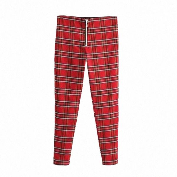

women's pants & capris women's pants & capris women red plaid pencil high waist zipper ankle-length elastic checked plus size trou, Black;white