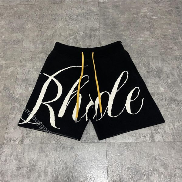 

2022 rhude knitted shorts letter printed drawstring high street rough edge men's and women's casual shorts rd22, White;black