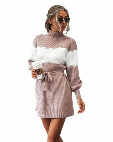 

women's sweaters women's sweaters 2021 autumn and winter knitted dress half high neck lantern sleeve color block sweater y9ve#, White;black