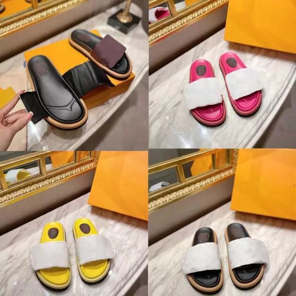 

women slippers pool pillow comfort designer sandals slides printing adjustable flip flop summer platform flower sandal th louise'', Black