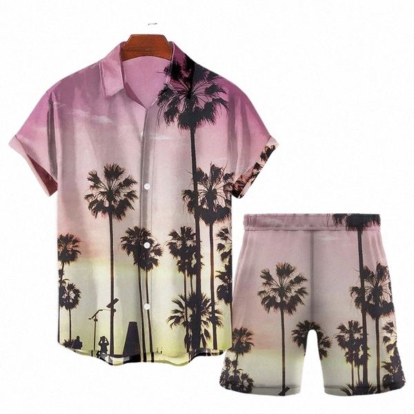 

men's tracksuits men's tracksuits fashion 2022 summer trend casual printing men's shirt short-sleeved suit party loose beach, Gray