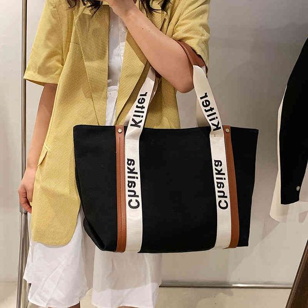 

bags large capacity simple canvas tote bag 2022 new wide band printed letter tote bag for students purses