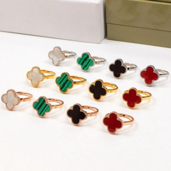 

womens designer clover rings fashion four-leaf flowers band ring shell titanium steel lovers ring jewelry, Silver