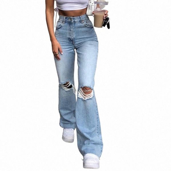 

women's pants & capris holes ripped flare jeans woman blue skinny denim pants high waist capris summer pocket fashion trousers streetwe, Black;white