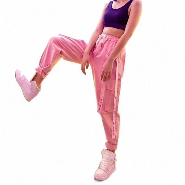 

women's pants & capris big pockets cargo pants women high waist loose streetwear baggy tactical trouser hip hop long trousers joggers 2, Black;white