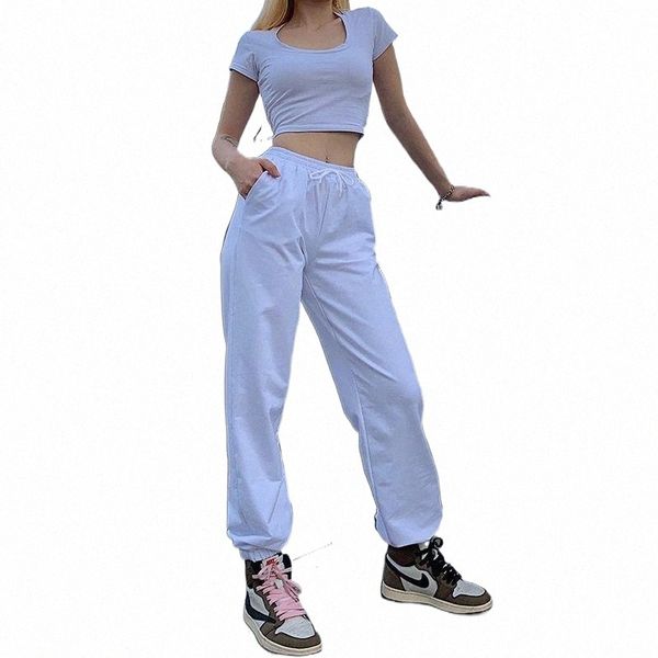 

women's pants & capris women's pants & capris women jogger high-waist trousers solid color casual loose slimming wear sports high, Black;white