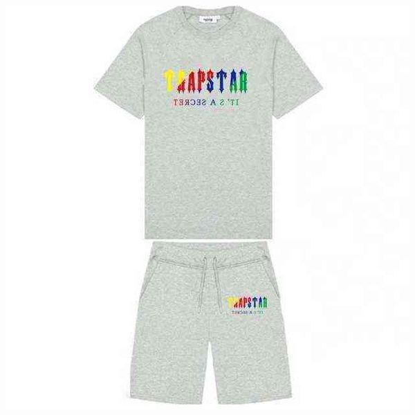 

trapstar mens shorts and t shirt set tracksuits fashion couples towel embroidery letter men's set womens crew neck trap star sweatshirt, Gray