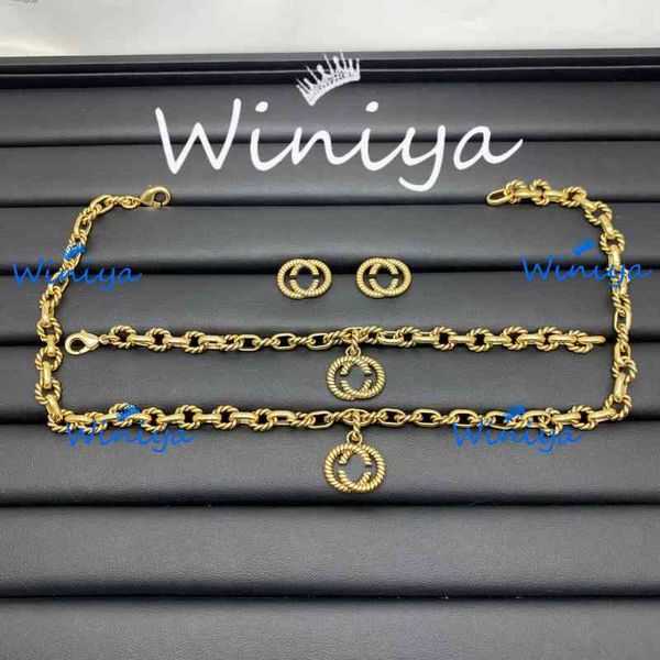 

jewelry set necklace ancient family new letter fried dough twist sweater chain bracelet earrings womanly personality jewelry, Black