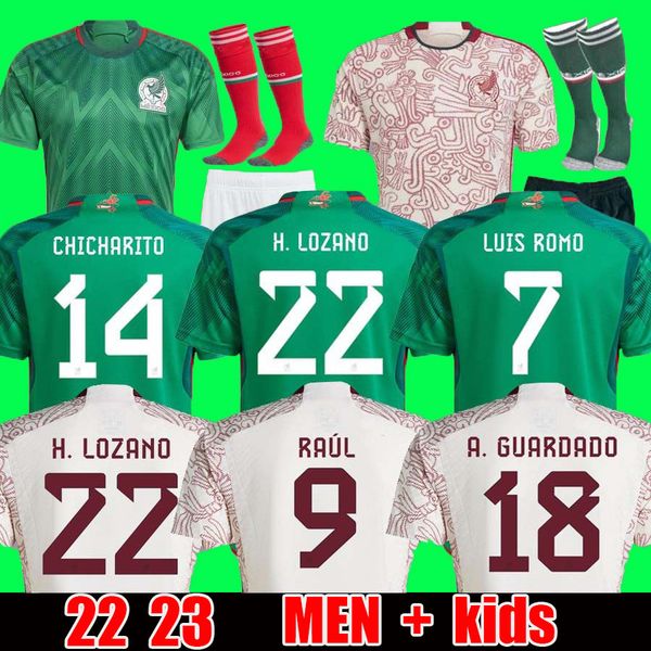 

2022 mexico home away soccer jerseys lozano chicharito raul football kit shirt dos santos camisetas de futbol alvarez maillot foot men kids, Black;yellow