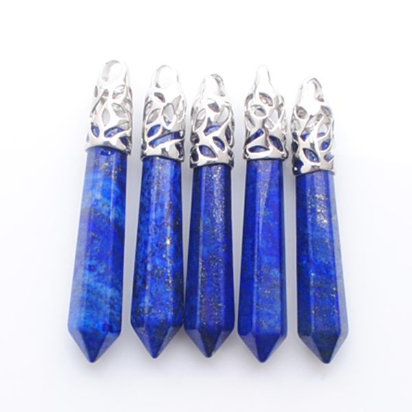 

fashion jewelry pendants fit necklace lapis lazuli natural gem stone long pendulum charm stones pendant n3825, Silver