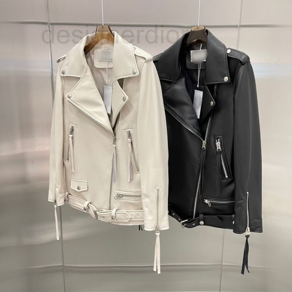 

women's leather & faux designer autumn and winter 2021 new ac wide version motorcycle suit classic versatile sheepskin coat women 7qll, Black