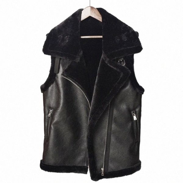 

women's vests women's vests fall winter 2022 korean bf wind lamb fur motorcycle leather vest handsome women zipper jacket waistcoa, Black;white