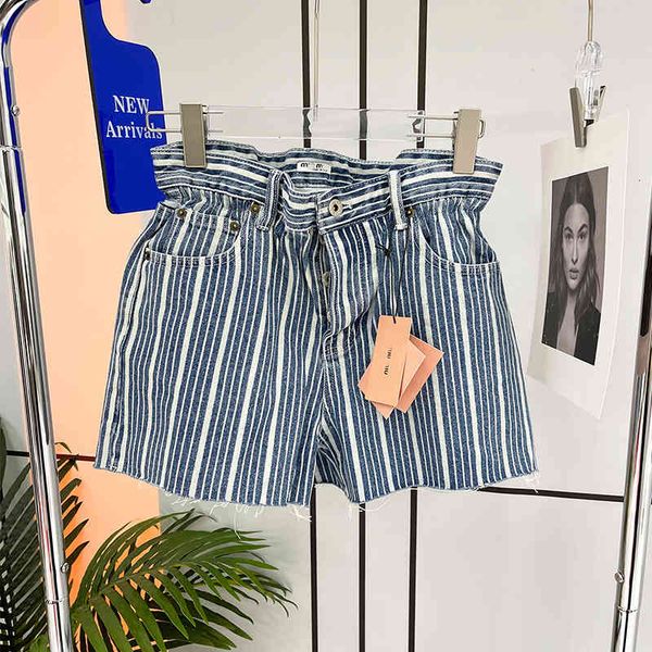 

women's jeans miu mujia blue stripe jeans loose wide leg shorts women summer n9wo