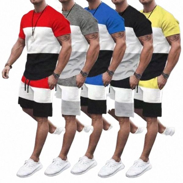 

men's tracksuits men's tracksuits fashion men's wear summer cotton suit sportswear brand short sleeve t-shirt shorts 2 loose, Gray