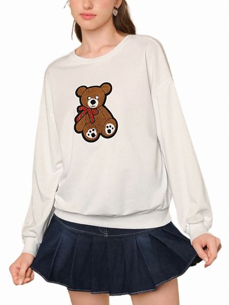 

women's hoodies & sweatshirts mod bear print drop shoulder sweatshirt e4dz#, Black