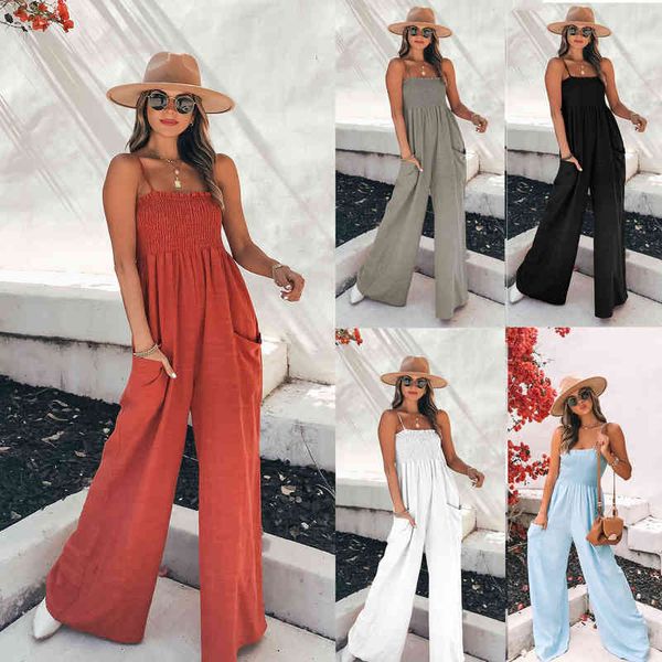 

women's jumpsuits rompers spring and summer suspender loose casual ins vacation wide leg tbtu, Black;white