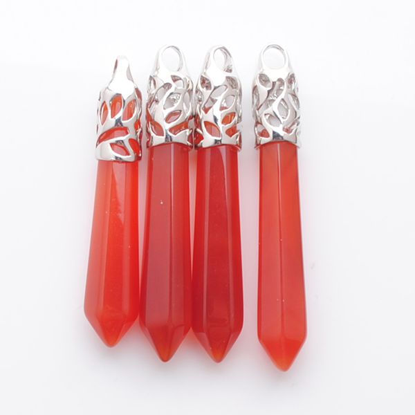 

pendants natural stone hexagonal pillar pendant red agates healing charms for necklace jewelry n3010, Silver