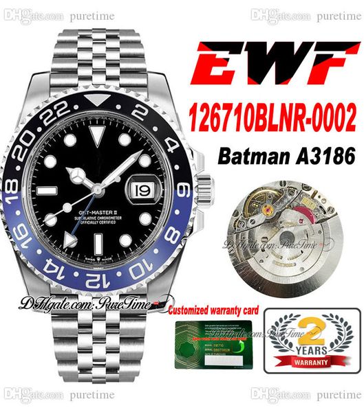 

ewf gmt batman 12671 a3186 automatic mens watch blue ceramics bezel black dial 904l steel jubileesteel bracelet super edition puretime a1, Slivery;brown