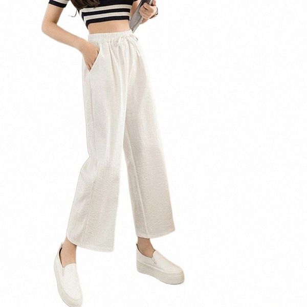 

women's pants & capris women's linen wide-leg pants loose korean high waist nine-point casual & capris h4we#, Black;white