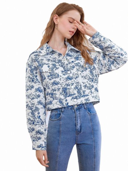 

women's jackets mod landscape print drop shoulder jacket x135#, Black;brown
