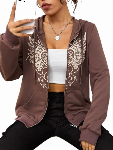 

women's hoodies & sweatshirts graphic print zip up drawstring hoodie h4uw#, Black