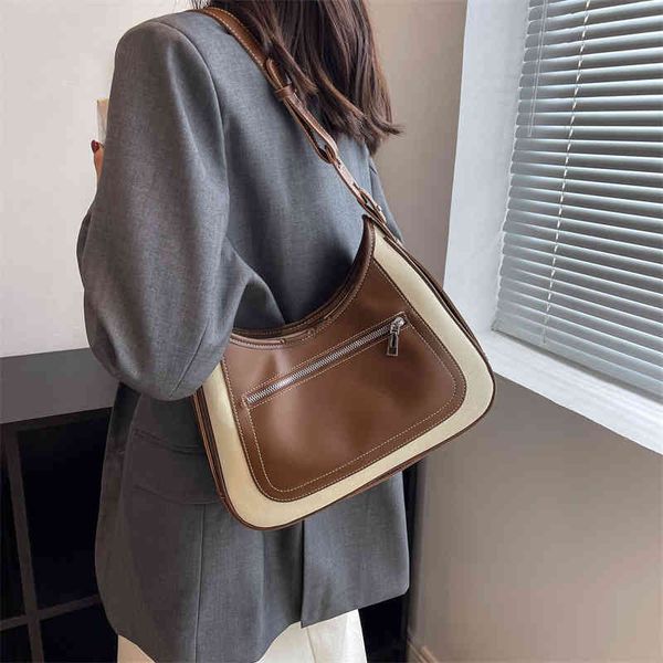 

bags bag new women's 2022 canvas stitched underarm bag contrast color single shoulder purses