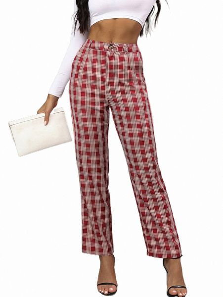 

women's suits & blazers plaid print high waist tailored pants g906#, White;black