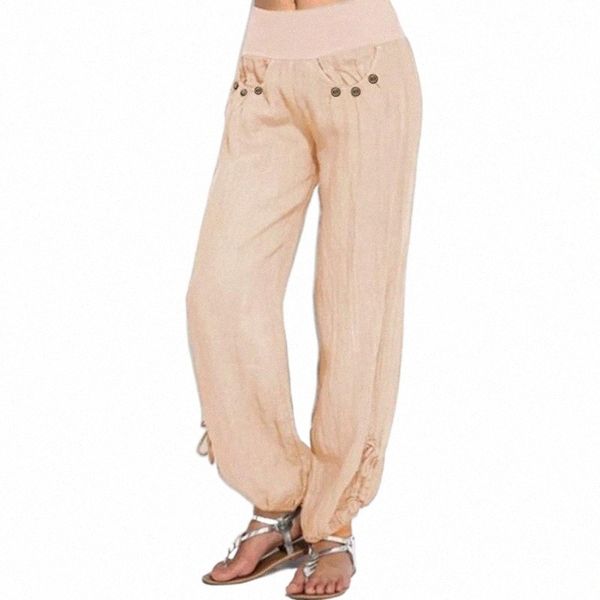 

women's pants & capris women's pants & capris solid casual loose cotton fashion wide buttons linen women trouser leg and plus size, Black;white