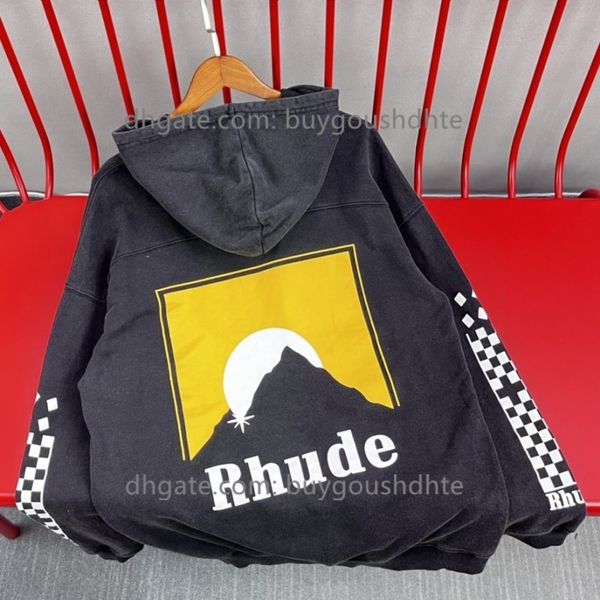 

2022fw rh hoodie men women print rhude sweatshirts vintage sunset print pullover oversized, Black