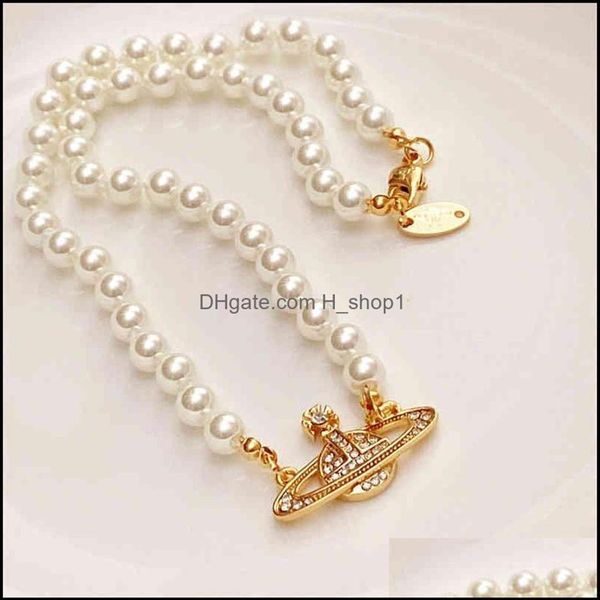 

pendant necklaces pendants jewelry tidal saturn planet pearl necklace western empress dowager diamond choker clavicle chain light luxur308y, Silver