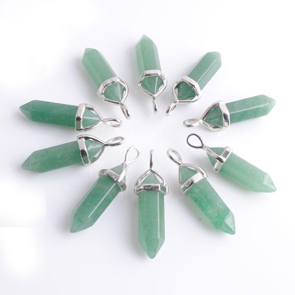 

aventurine stone pendants bullet hexagonal point pendulum column semi precious stone reiki chakra jewelry n3029, Silver