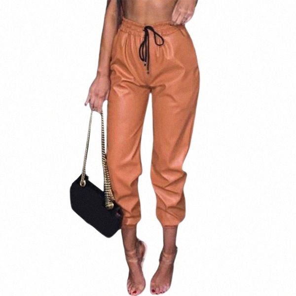 

women's pants & capris women's pants & capris vintage drawstring pu leather joggers women harem trousers fashion solid color all, Black;white