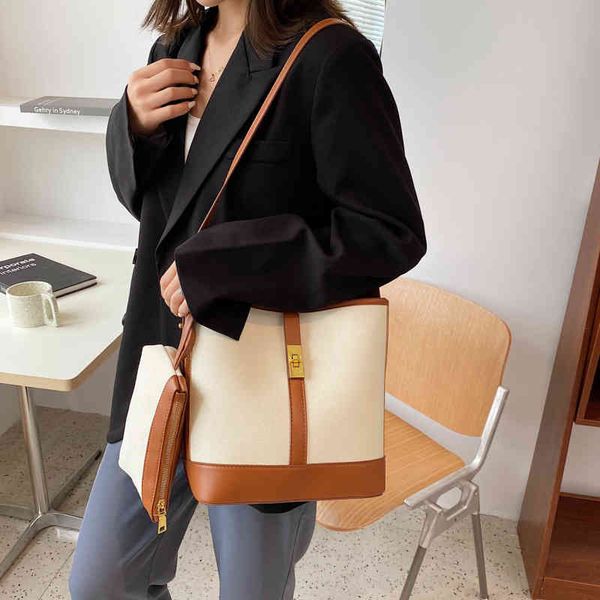 

messenger bags bag women's 2022 spring new color contrast canvas tote bag large capacity sling shoulder crossbody handbags