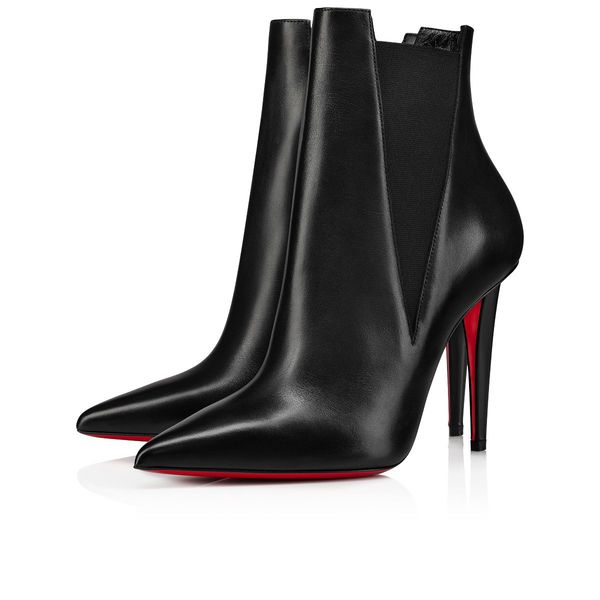 

luxurious women ankle boot red bottom shoes astribooty 100mm slim heel black calf leather high heel pointy wedding party dress pump v-shaped