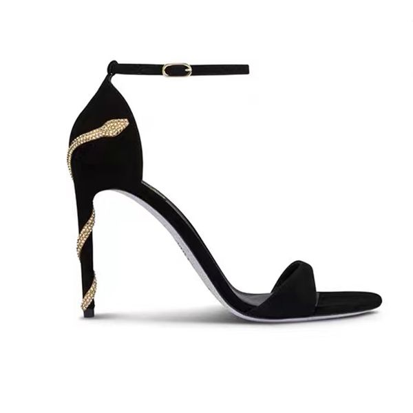 

margot rene heel caovilla sandals rhinestone embellished suede snake strass wraparound stiletto evening shoes 95mm women high heeled luxury, Black