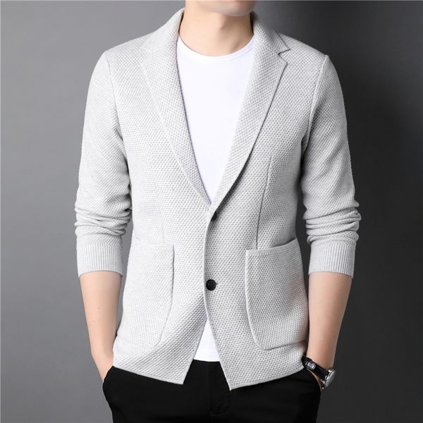 

men s sweaters autumn suit collar thick cardigan sweater fashion casual two buttons knitted coat male brand clothes 220902, White;black