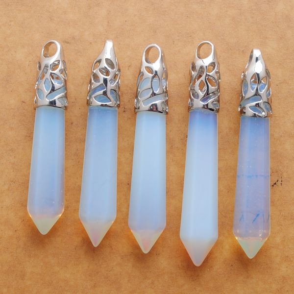 

natural stone opal hexagonal reiki chakra pendulum pendants for jewelry making women necklace accessories n3006, Silver
