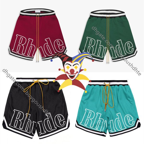 

2022ss rhude shorts men women casual mesh leather embroidered track breathable rd22, White;black