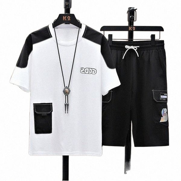 

men's tracksuits men's tracksuits shorts set men 2022 summer fashion fitness suit print t-shirt sportswears 2 piece sets male jogg, Gray