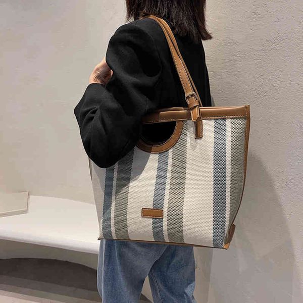 

bags bag women's autumn new large capacity single shoulder underarm bag canvas stripe tote purses