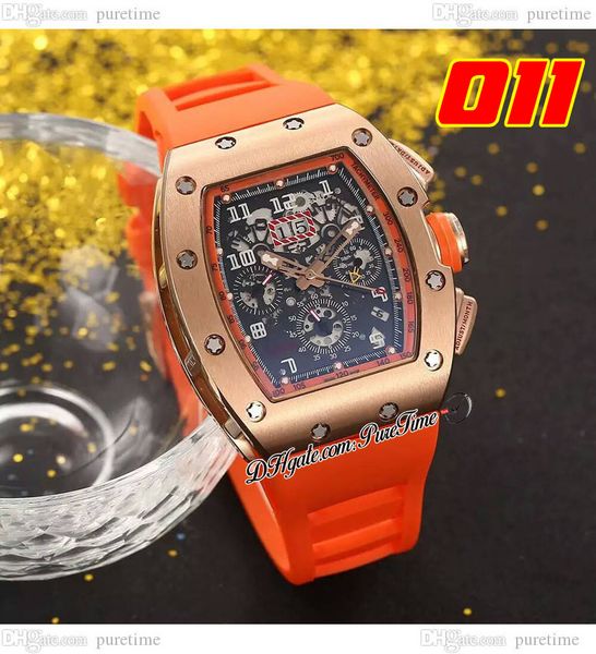 

011 a21j automatic mens watch rose gold skeleton dial big date orange rubber strap 7 styles watches puretime e5, Slivery;brown