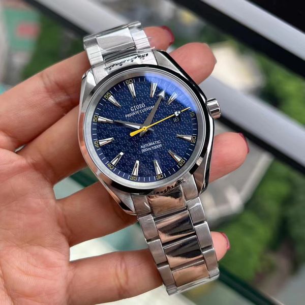 

41mm mens automatic watch mechanical sapphire black blue leather rubber luminous stainless steel0215548120102, Slivery;brown