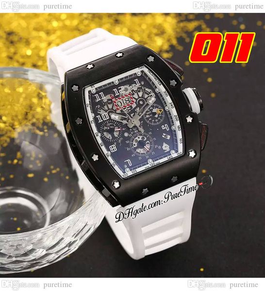 

011 a21j automatic mens watch pvd steel case all black skeleton dial big date white rubber strap 8 styles watches puretime b2, Slivery;brown