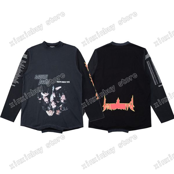 

xinxinbuy men designer tees shirts destroyed speed panelled long sleeve women white red s-xl, Black;brown