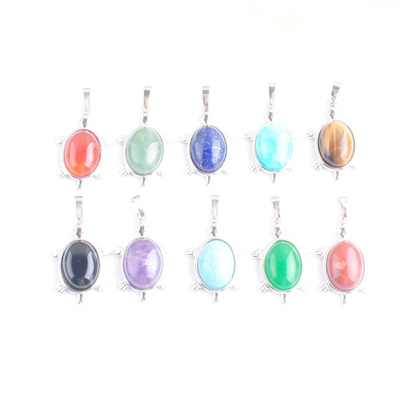 

natural lapis lazuli opal stone tiny turtle pendants reiki lucky animal cute tortoise charm jewelry for women man gift bn458, Silver