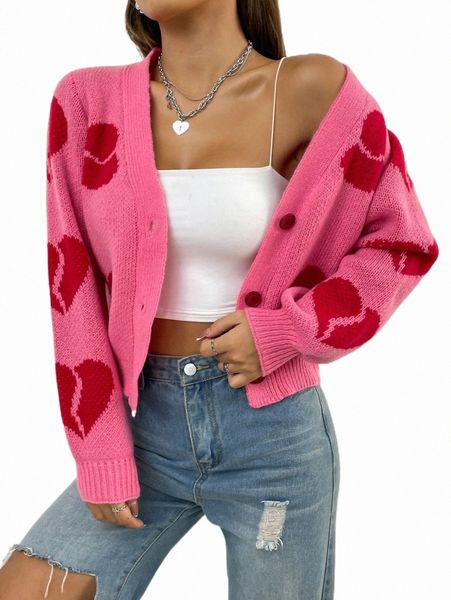 

women's sweaters heart pattern button up cardigan 671w#, White;black